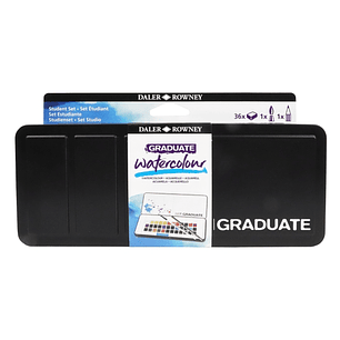 Daler Rowney Graduate Pack de 36 Acuarelas - Medio Godets - Incluye Pincel y Lapiz - Colores Surtidos