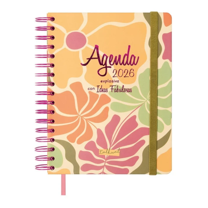 Finocam Talkual Agenda de Espiral - Anual 2026 - Tapa Dura - Cierre de Goma - Formato 1/4 - 155x217mm - 1 Dia por Pagina - Tematica de Hojas 1