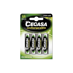 Cegasa Rechargeable Pack de 4 Pilas Recargables AA HR6 2100mAh
