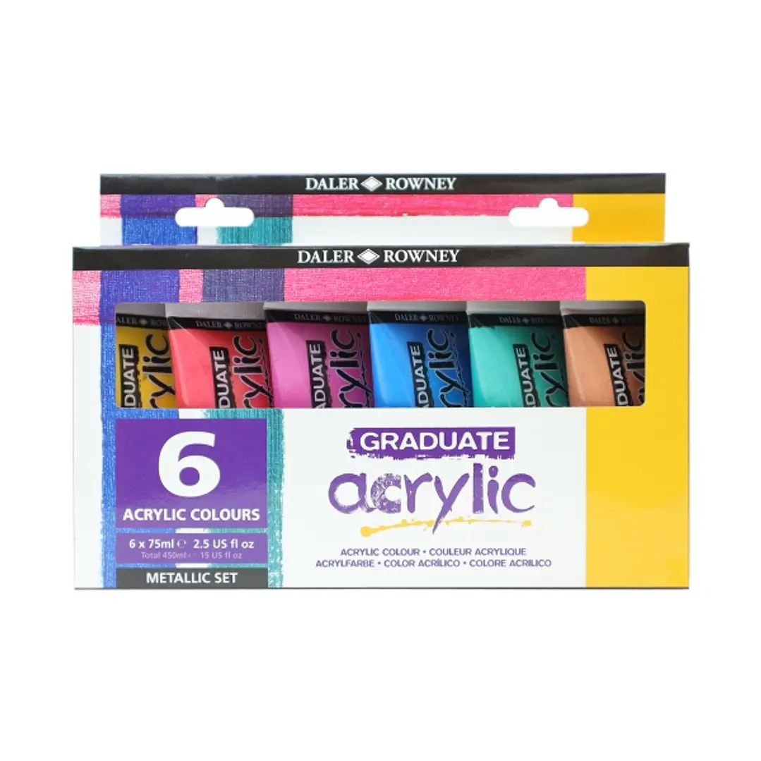 Daler Rowney Graduate Pack de 6 Pinturas Acrilicas - Set Metalico - 75ml - Colores Surtidos 1