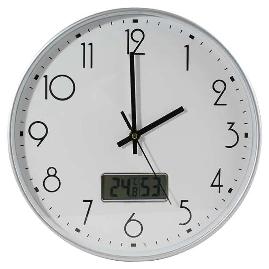 Bismark Reloj Oficina con Marcador Digital de Temperatura y Humedad - Numeros Negros - Cristal Exterior - Manecillas de Aluminio - Color Blanco 1