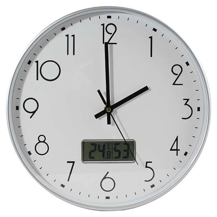 Bismark Reloj Oficina con Marcador Digital de Temperatura y Humedad - Numeros Negros - Cristal Exterior - Manecillas de Aluminio - Color Blanco 1