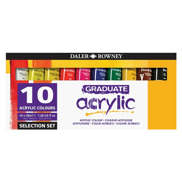 Daler Rowney Graduate Pack de 10 Pinturas Acrilicas - 38ml - Colores Surtidos 1