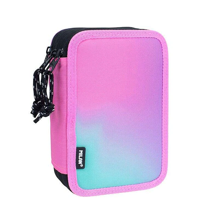 Milan Sunset Plumier de 3 Pisos con Goma de Borrar, Sacapuntas, Lapiz, 3 Boligrafos Capsule, Regla, 12 Lapices de Colores, 6 Lapices de Colores Metali 1