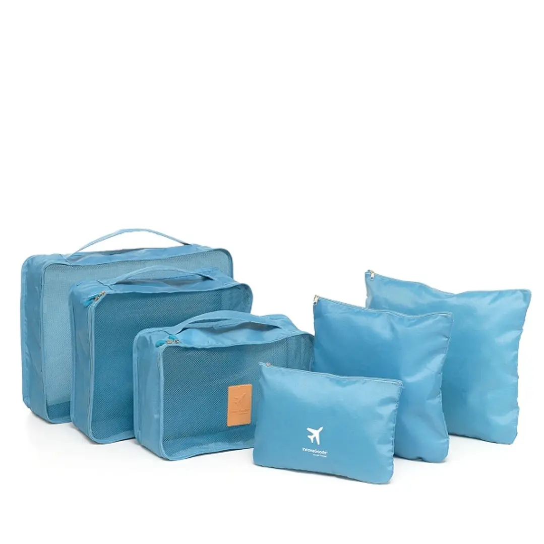 Innovagoods Luggan Pack de 6 Bolsas Organizadoras para Maletas - Resistente al Agua - Cremallera - Varios Formatos - Color Azul 1