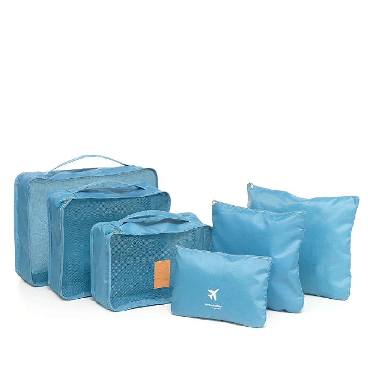 Innovagoods Luggan Pack de 6 Bolsas Organizadoras para Maletas - Resistente al Agua - Cremallera - Varios Formatos - Color Azul 1