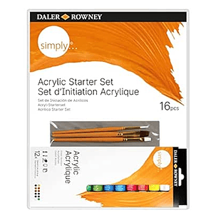 Daler Rowney Simply Pack de 16 Piezas - Pinturas Acrilicas - Set de Iniciacion - Colores Surtidos