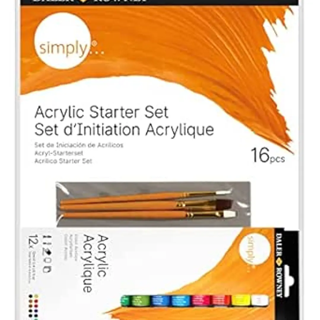 Daler Rowney Simply Pack de 16 Piezas - Pinturas Acrilicas - Set de Iniciacion - Colores Surtidos 1