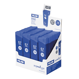 Milan Expositor con 24 Cajas de 12 Minas 0.7mm - Dureza 2B - Color Negro