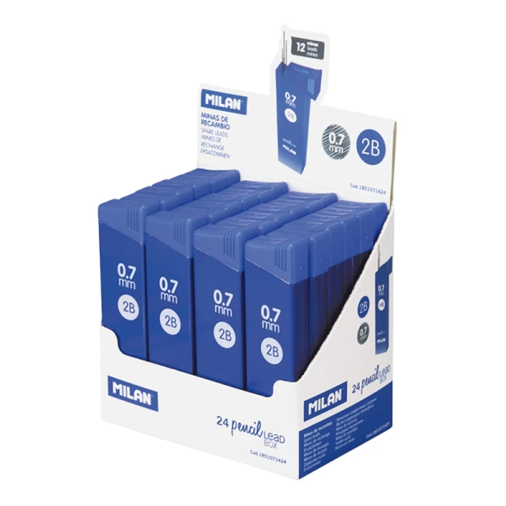 Milan Expositor con 24 Cajas de 12 Minas 0.7mm - Dureza 2B - Color Negro 1