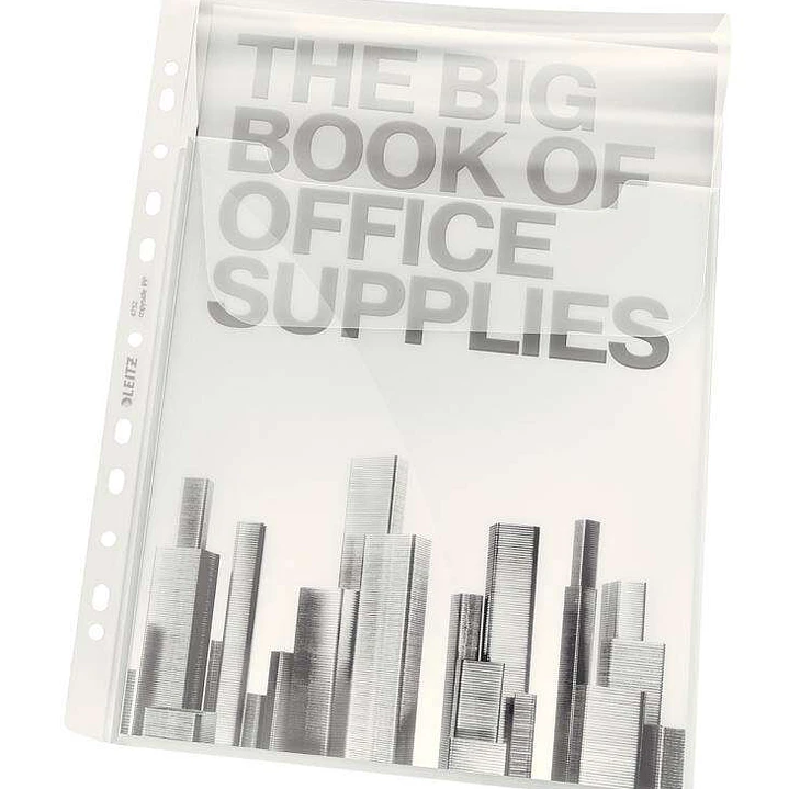 Leitz Pack de 5 Fundas Fuelle Premium Expansible con Solapa Polipropileno A4 18micras - Gran Capacidad de hasta 200 Hojas A4 - Transparente 1