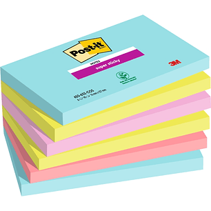 Post-It Super Sticky Pack de 6 Blocs de 90 Notas Adhesivas Reposicionables - Forma Rectangular - Colores Surtidos