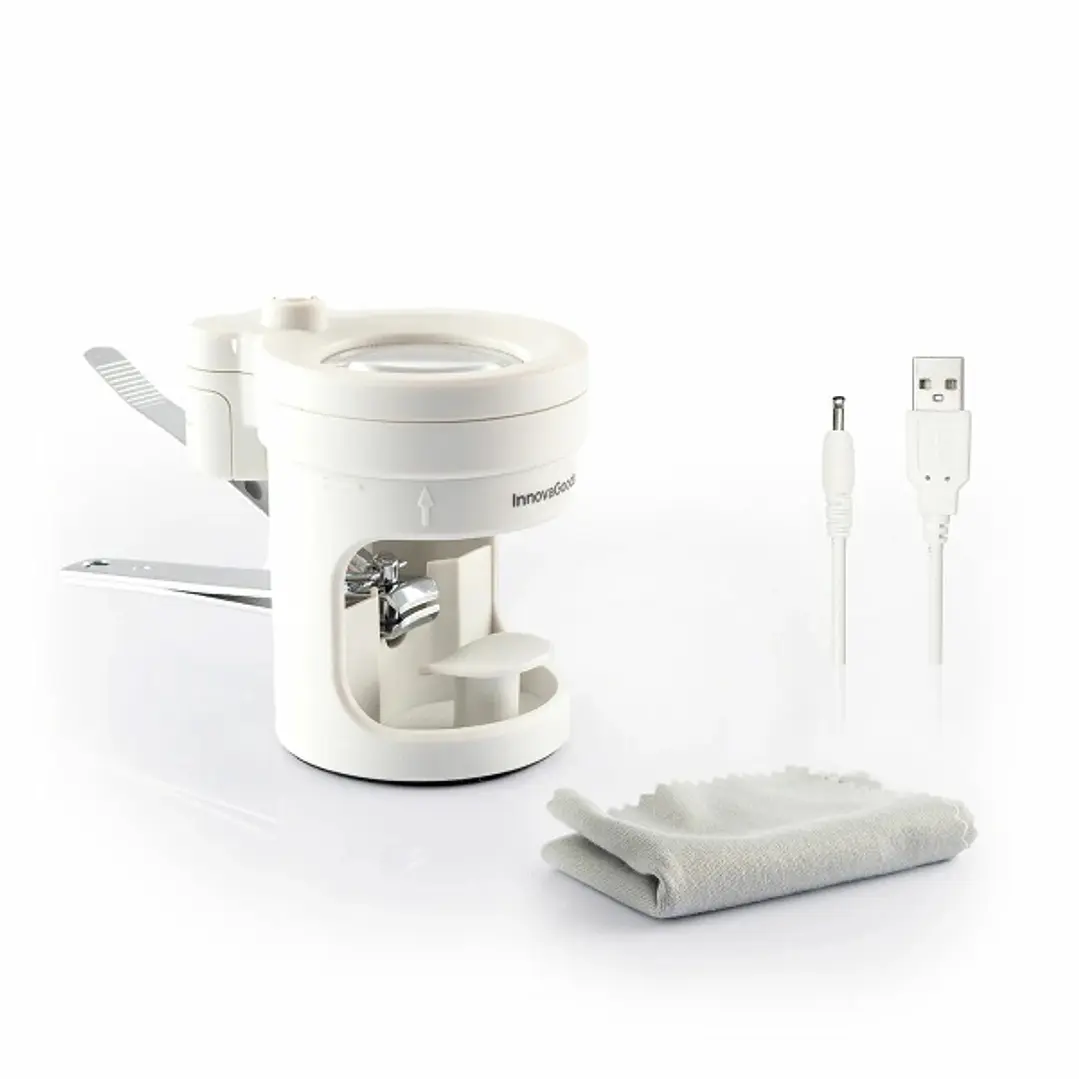 Innovagoods Clail Cortauñas con Lupa - 8 Aumentos - Cable USB de 80cm - Luz LED - Incluye Accesorios - Altura Ajustable - Base Antideslizante - 10.5x8 1
