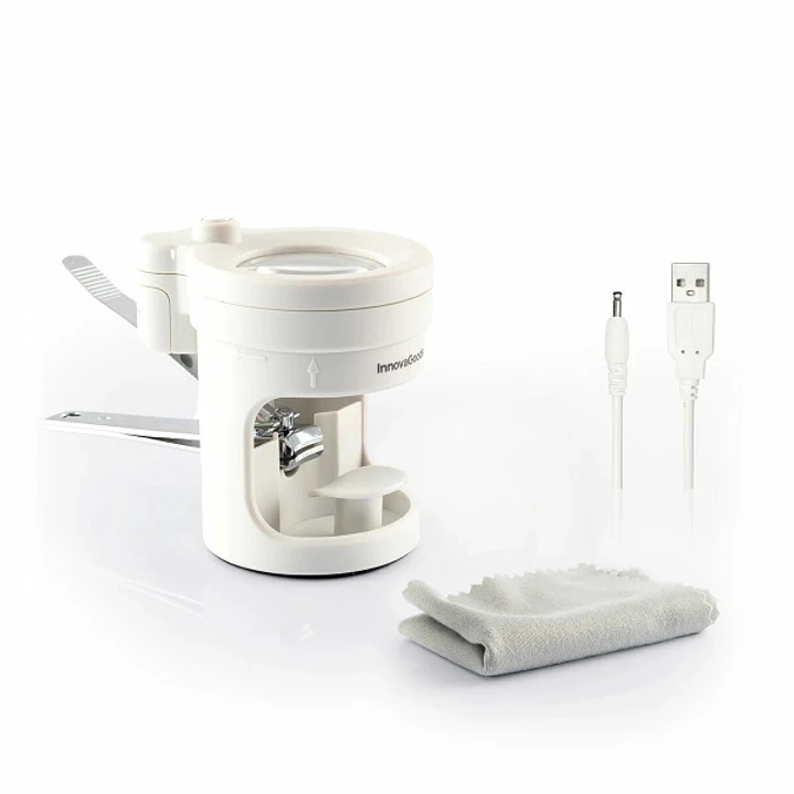 Innovagoods Clail Cortauñas con Lupa - 8 Aumentos - Cable USB de 80cm - Luz LED - Incluye Accesorios - Altura Ajustable - Base Antideslizante - 10.5x8 1