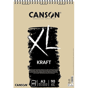 Canson XL Kraft Rayado Bloc de Dibujo con 60 Hojas A3 - Espiral Microperforado - 29.7x42cm - 90g - Color Beige