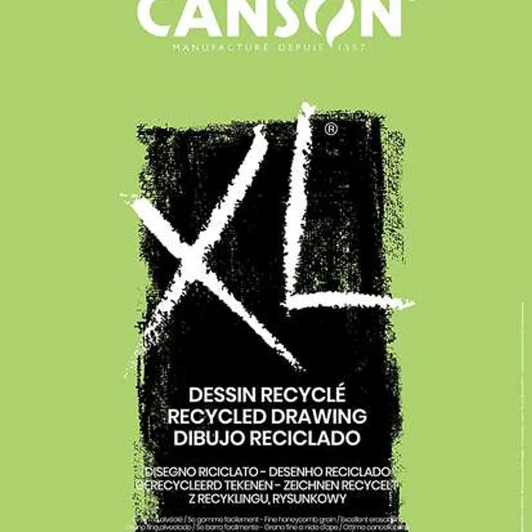 Canson XL Recycled Bloc de Dibujo con 50 Hojas A3 - Espiral Microperforado - Grano Fino - 160g - Color Blanco 1