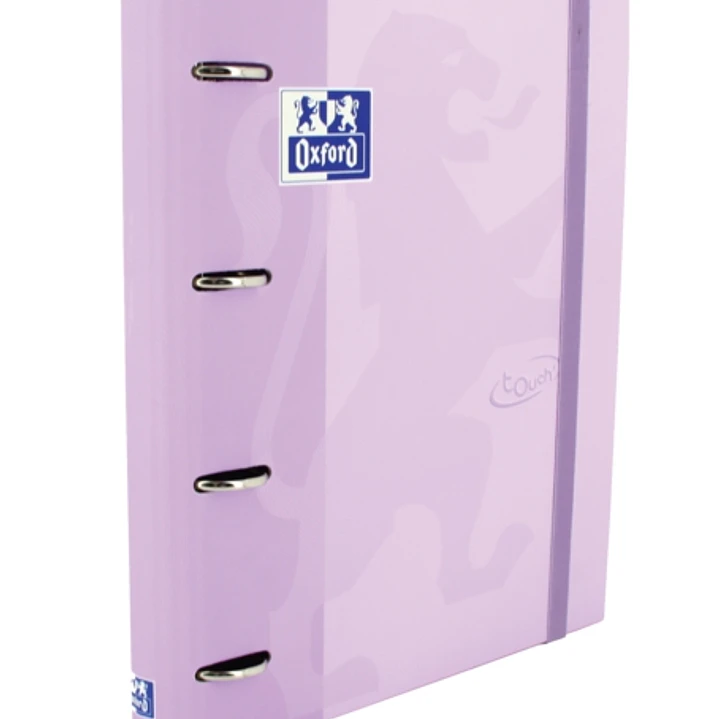 Oxford Europeanbinder Touch A4+ Carpeta de Anillas con Recambio Cuadricula 5x5 - Tapa Extradura - Cierre con Goma Elastica - Color Malva Pastel 1