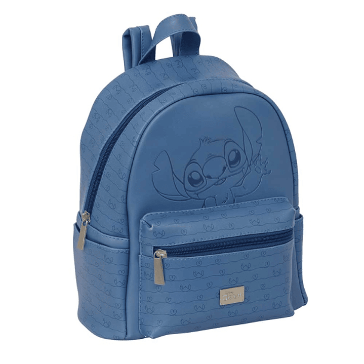 Safta Stitch Blue Mini Mochila - Bolsillo Frontal - Cremalleras con Doble Tirador - Interior Forrado - Hombreras Ajustables - Asa Superior de Mano - 2 1