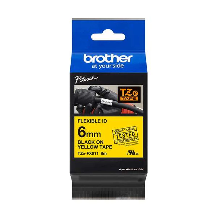 Brother TZeFX611 Cinta Laminada Flexible Original de Etiquetas - Texto negro sobre fondo amarillo - Ancho 6mm x 8 metros 1