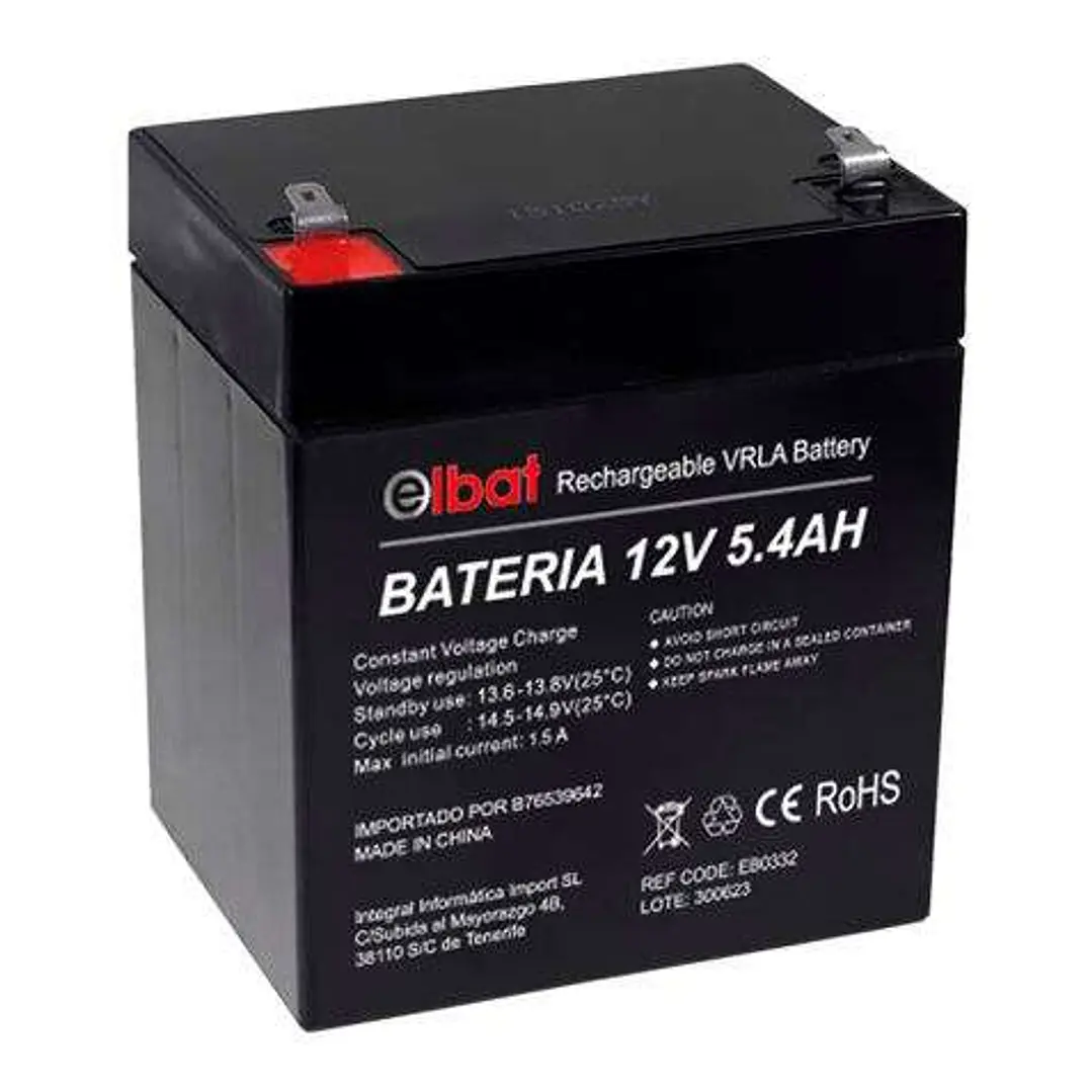 Elbat Bateria de Plomo 12V 5.4Ah VRLA Agm - Dimensiones 90X70X101mm - Tecnologia de Seguridad VRLA - Color Negro 1