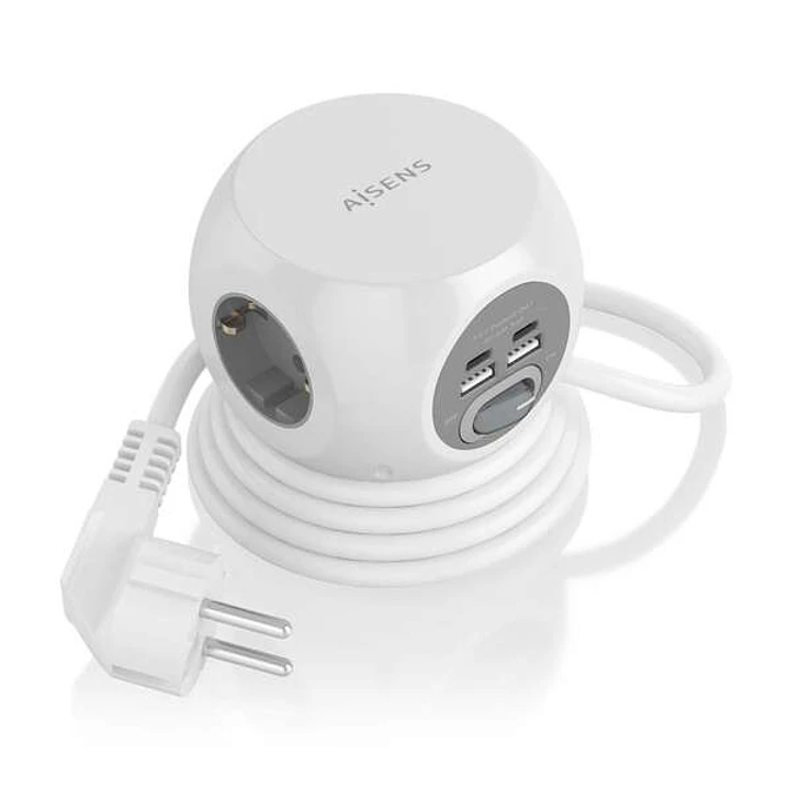 Aisens Regleta de Enchufes Sobremesa Multifuncion con 3 Tomas + 2xUSB-C - 2xUSB-A - 1.4m - Color Blanco 1