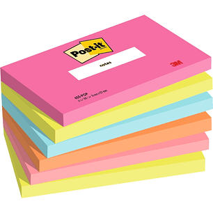Post-It Pack de 6 Blocs de 100 Notas Adhesivas Reposicionables - Forma Rectangular - 127x76mm - Colores Surtidos