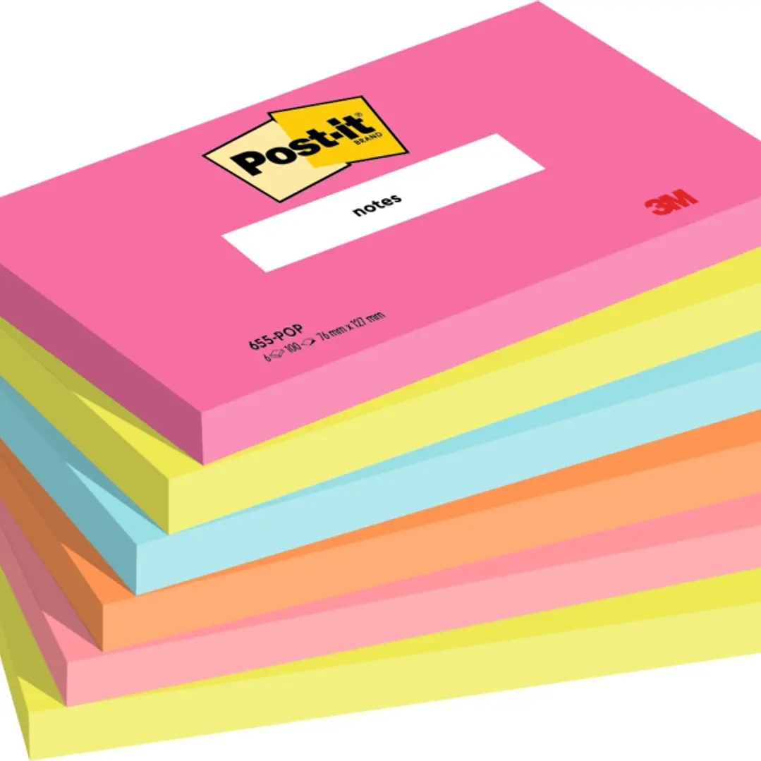 Post-It Pack de 6 Blocs de 100 Notas Adhesivas Reposicionables - Forma Rectangular - 127x76mm - Colores Surtidos 1