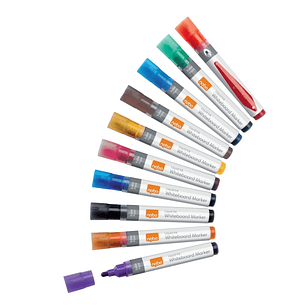 Nobo Pack de 10 Rotuladores para Pizarra Blanca - Punta Redonda 3mm - Tinta Liquida - Ventana para Ver el Nivel de Tinta - Colores Surtidos