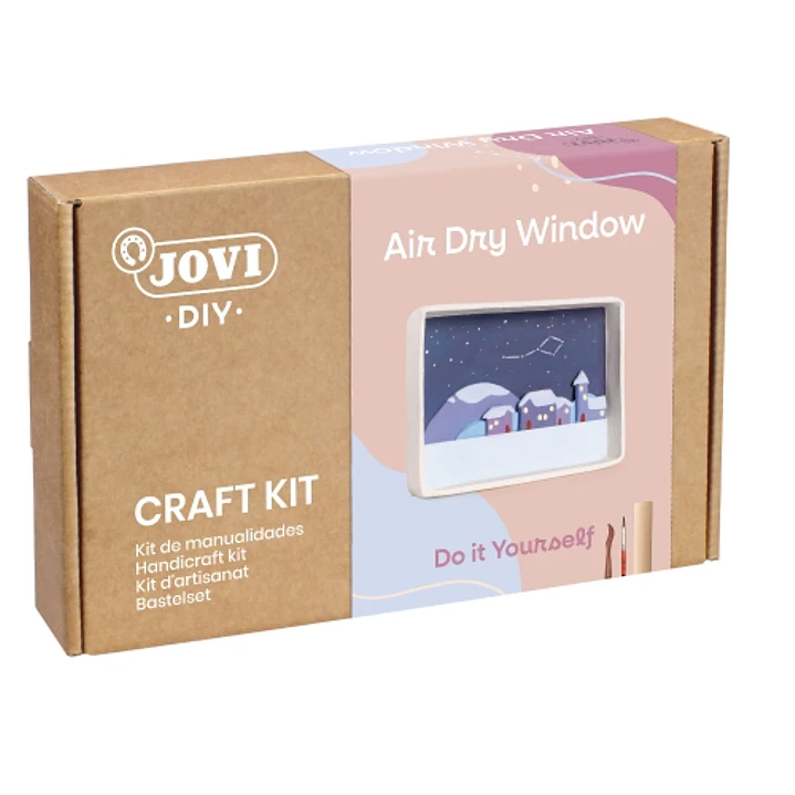 Jovi Diy Kit de Manualidades para Ventana con Paisaje - Pasta Endurecible Air Dry - Herramientas de Modelaje - Pinturas Gouache - Pinceles - Accesorio 1