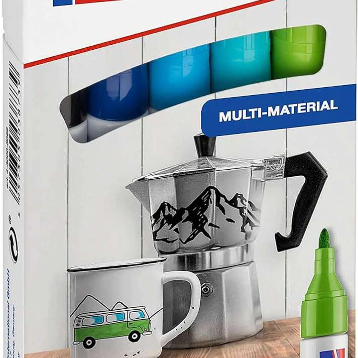 Edding 3000 Pack de 5 Rotuladores Permanentes Colores Frios - Punta Redonda de 1.5mm - Trazo entre 1.5 y 3mm - Recargable - Secado Rapido - Colores Su 1