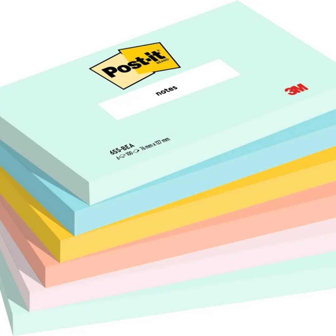 Post-It Pack de 6 Blocs de 100 Notas Adhesivas Reposicionables - Forma Rectangular - 76x127mm - Colores Surtidos 1