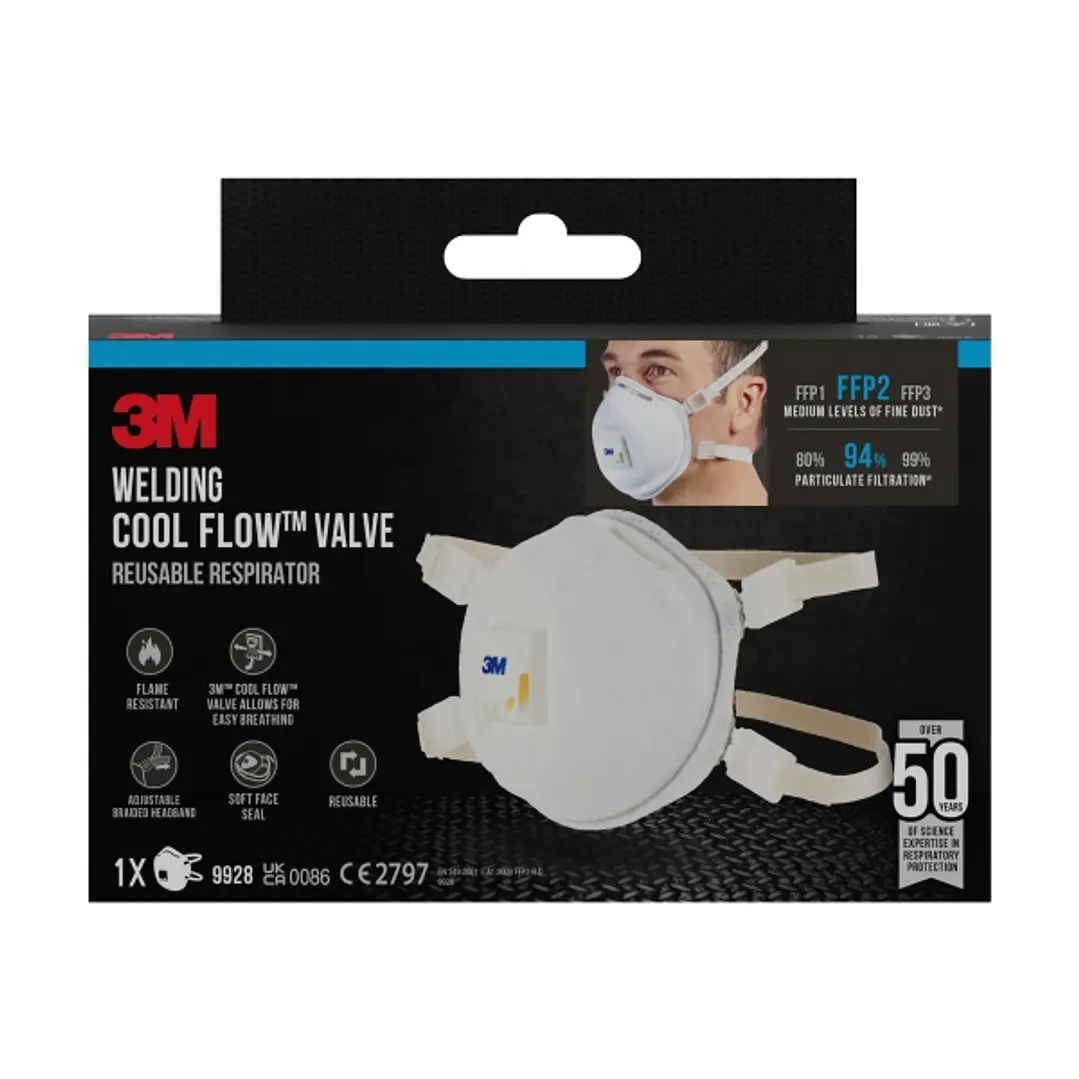 3M Mascarilla para Particulas FFP2 - con Valvula - Especial Soldadura - Reutilizable - para Niveles Medios de Particulas - Color Blanco 1