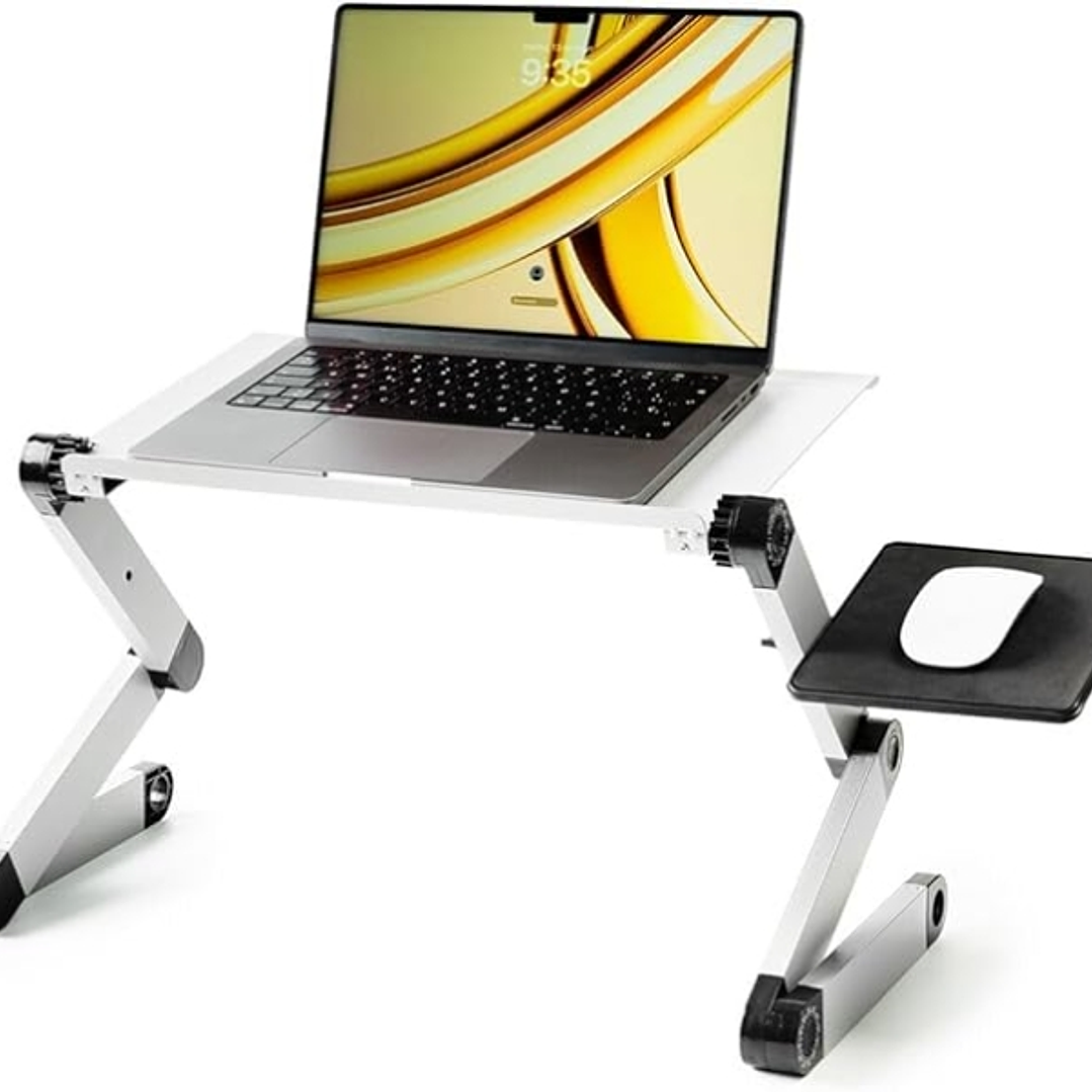 Innovagoods Omnible Mesa Ajustable Multiposicion para Portatil de Aluminio - Plegable - Soporta hasta 15kg - Bandeja para Raton - Rotable 360º - Multi 1