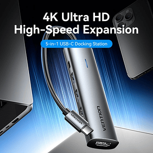 Vention Docking Station 5 en 1 USB-C a HDMI/3xUSB3.0/USB-C PD 100W - 0.15m - Color Gris
