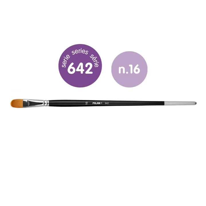 Milan 612 Premium Synthetic Pack de 3 Pinceles Lengua de Gato Numero 16 - Bolsa con Colgador - Pelo Sintetico - Mango Largo - Color Madera Oscuro 1