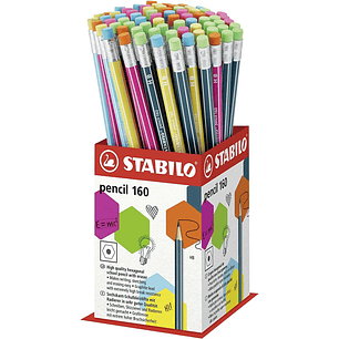 Stabilo Pencil 2160 Expositor de 72 Lapices con Goma - Mina HB de 2.2mm - Forma Hexagonal - Colores Surtidos
