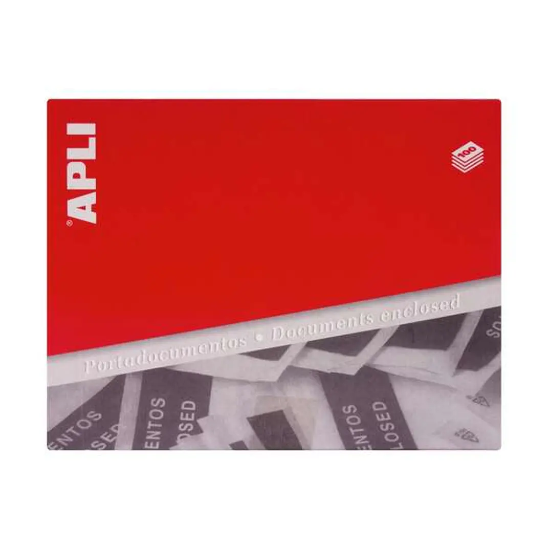 Apli Pack de 100 Sobres Porta Documentos 240 x 140 x 20 mm - Adhesivo en el Dorso - Texto en 3 Idiomas 1
