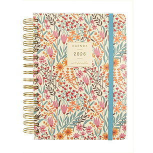 Finocam Moniquilla Agenda de Espiral - Anual 2026 - Planificador - Cierre de Goma - Formato E10 - 155X212mm - 1 Dia por Pagina - Tematica de Flores