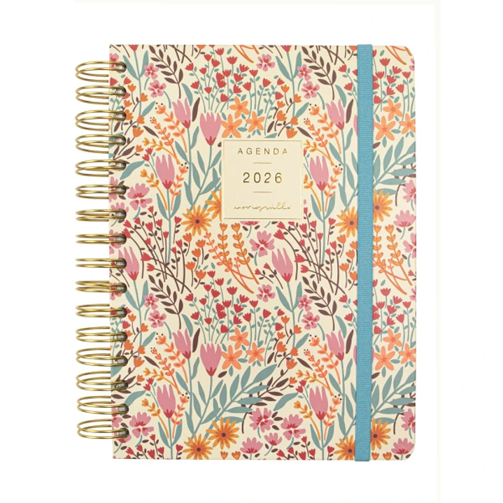 Finocam Moniquilla Agenda de Espiral - Anual 2026 - Planificador - Cierre de Goma - Formato E10 - 155X212mm - 1 Dia por Pagina - Tematica de Flores 1