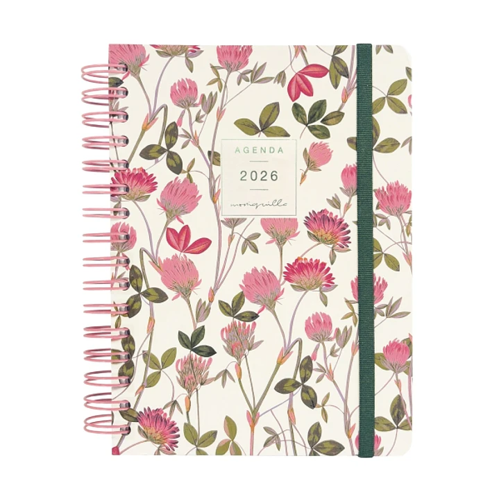 Finocam Moniquilla Agenda de Espiral - Anual 2026 - Planificador - Cierre de Goma - Formato E10 - 155X212mm - 1 Dia por Pagina - Tematica de Flores 1