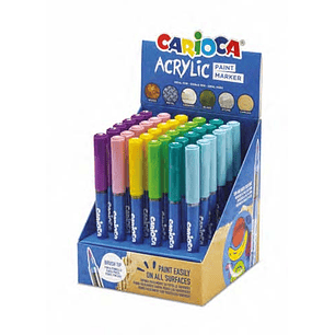Carioca Acrylic Expositor con 36 Marcadores de Pintura Acrilica - Punta Pincel - Tinta a Base de Agua - Alta Cobertura - Colores Surtidos