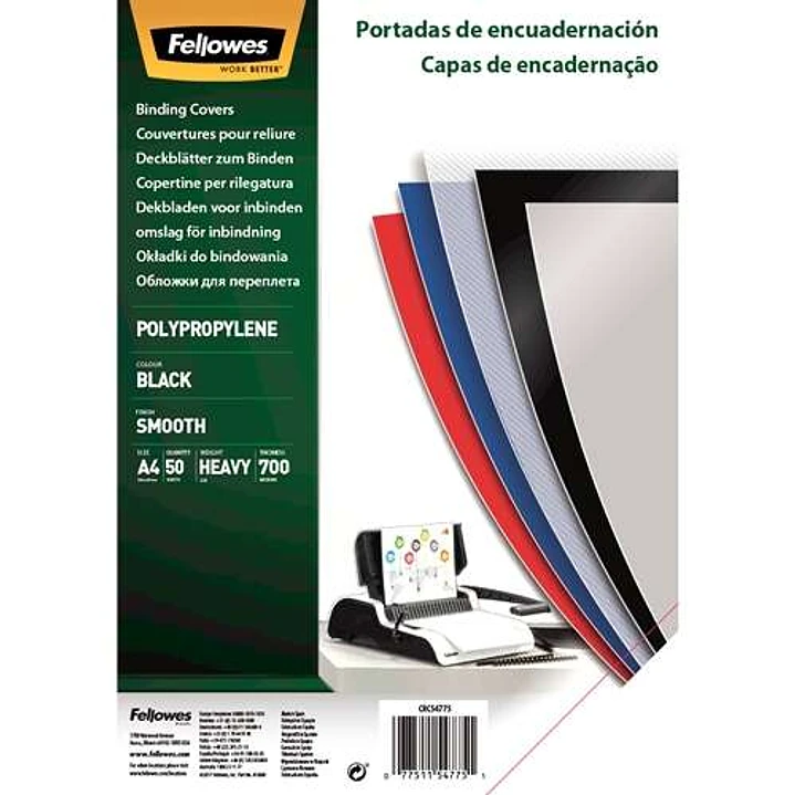 Fellowes Pack de 50 Portadas de Polipropileno A4 - 700 Micras - Alta Calidad - Color Negro 1