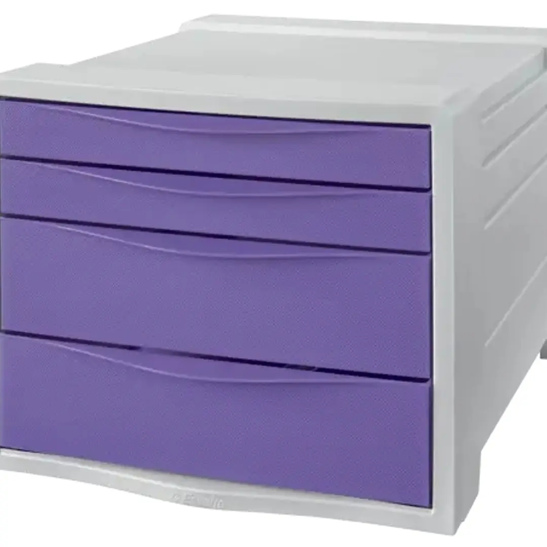 Esselte Colour'Breeze Buc de 4 Cajones - 2 Medidas de Cajon - Deslizamiento Suave - Base con Goma Antideslizante - Color Gris/Lavanda 1