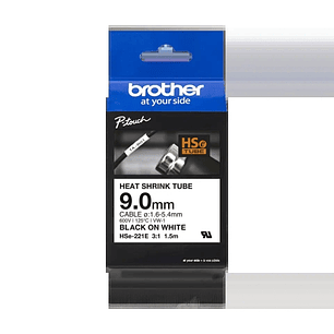 Brother HSe221E Cinta Tubo Termorretractil Original de Etiquetas para Cables - Texto negro sobre fondo blanco - Ancho 9mm x 1.5 metros - Cable recomen