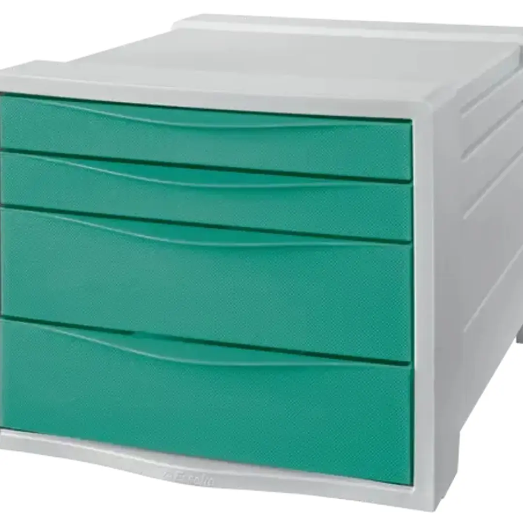 Esselte Colour'Breeze Buc de 4 Cajones - 2 Medidas de Cajon - Deslizamiento Suave - Base con Goma Antideslizante - Color Gris/Verde 1