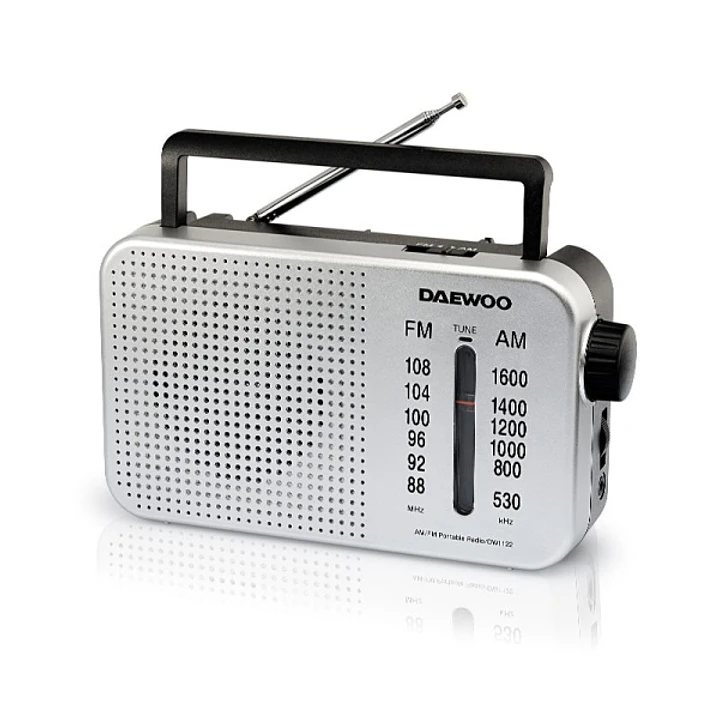 Daewoo Radio AM/FM - Cable 15cm - Jack 3.5mm - Antena Telescopica - Altavoz Integrado - Asa de Transporte - 22x7.5x15cm - Color Gris 1