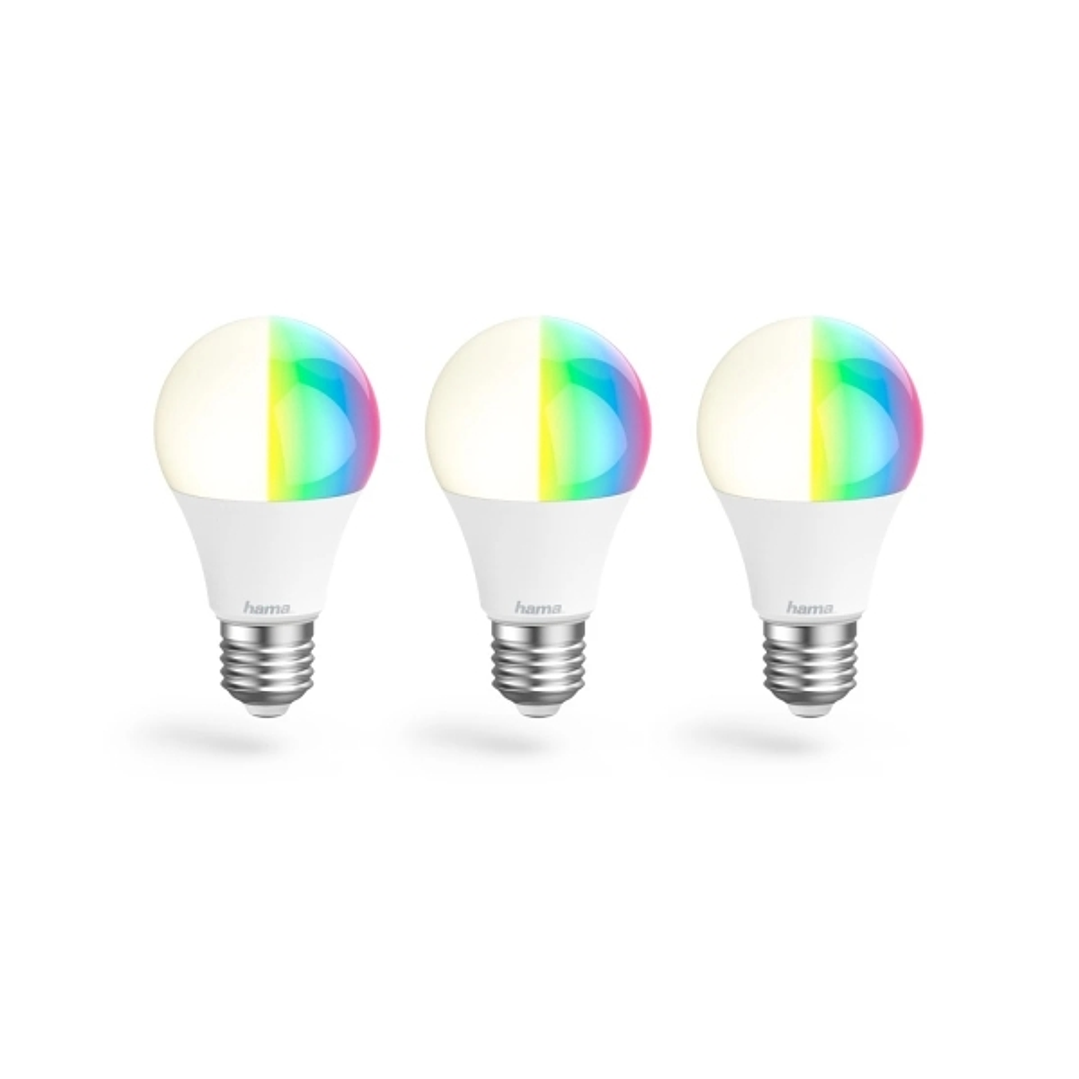Hama Pack de 3 Bombillas LED E27 Inteligente - Potencia 8.5W - RGBW - WiFi - Compatible con Asistente de Voz - Control con App - IP20 - Color Blanco 1