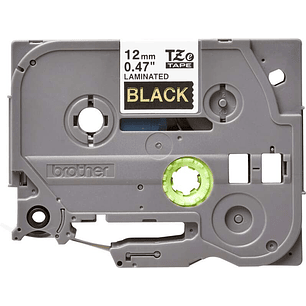 Brother TZe334 Cinta Laminada Original de Etiquetas - Texto dorado sobre fondo negro - Ancho 12mm x 8 metros