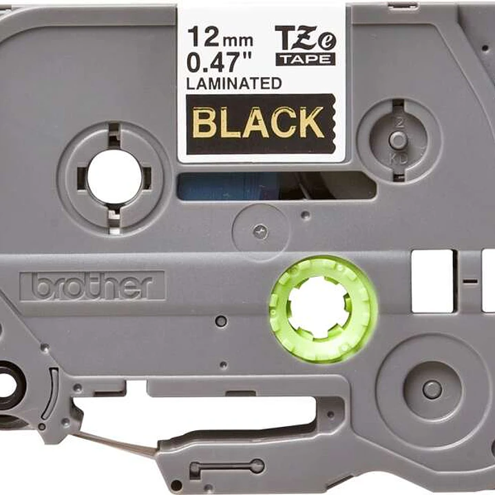 Brother TZe334 Cinta Laminada Original de Etiquetas - Texto dorado sobre fondo negro - Ancho 12mm x 8 metros 1