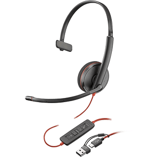 Plantronics/Poly Blackwire C3210 USB-C/USB-A Auricular Monoaural con Microfono - Almohadilla Acolchada - Controles en Cable